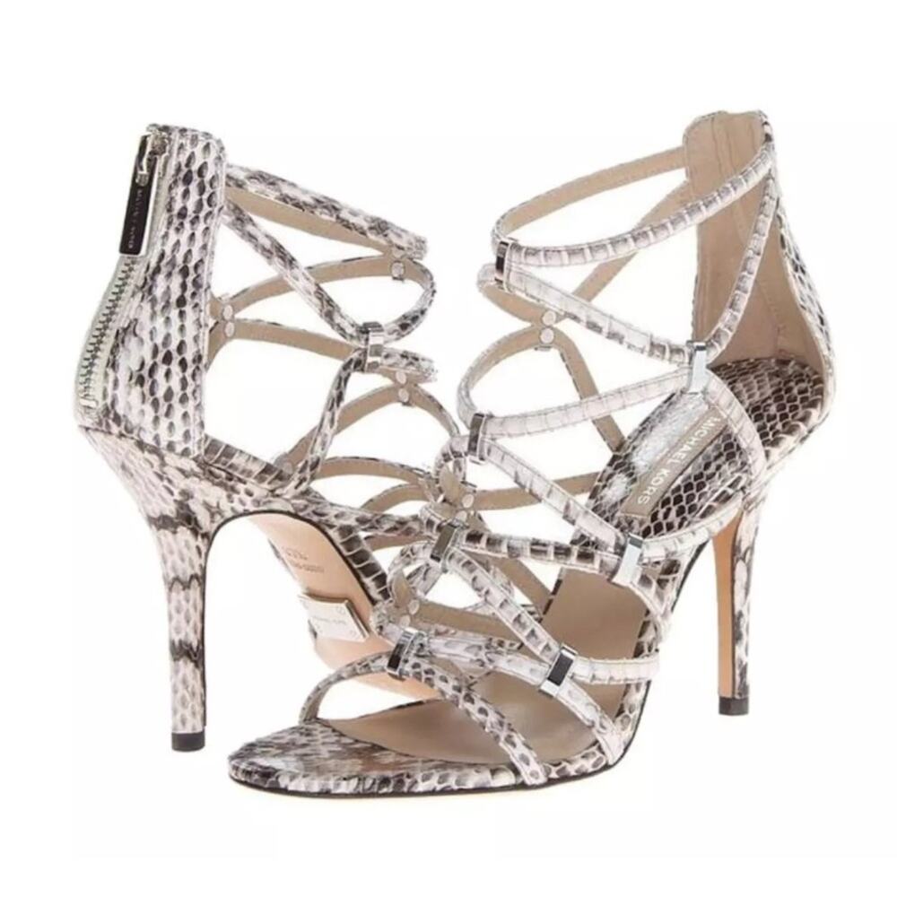 Michael Kors Charlene Snakeskin Women's Heels Brown Cream size 39 8.5 fits US